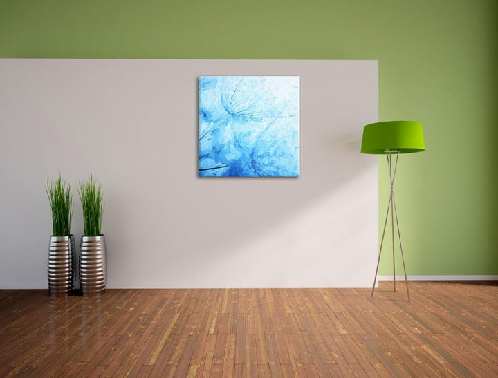 Pixxprint Tropfen bedeckte Pusteblumen Pinsel Effekt, Format: 70x70 auf Leinwand, 70x70