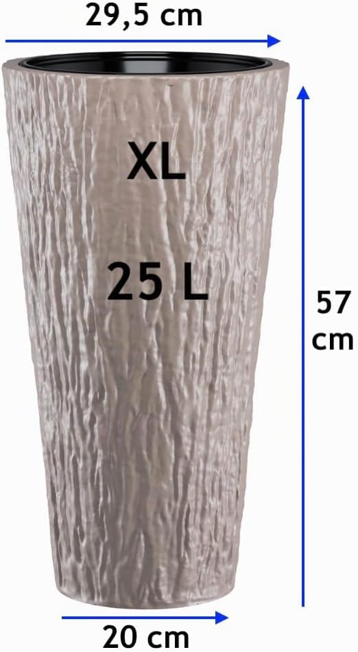MELTOM Blumenkübel Blumentopf Rund Slim Pflanzkübel mit Herausnehmbaren Einsatz DEKORATIV (Taupe, XL