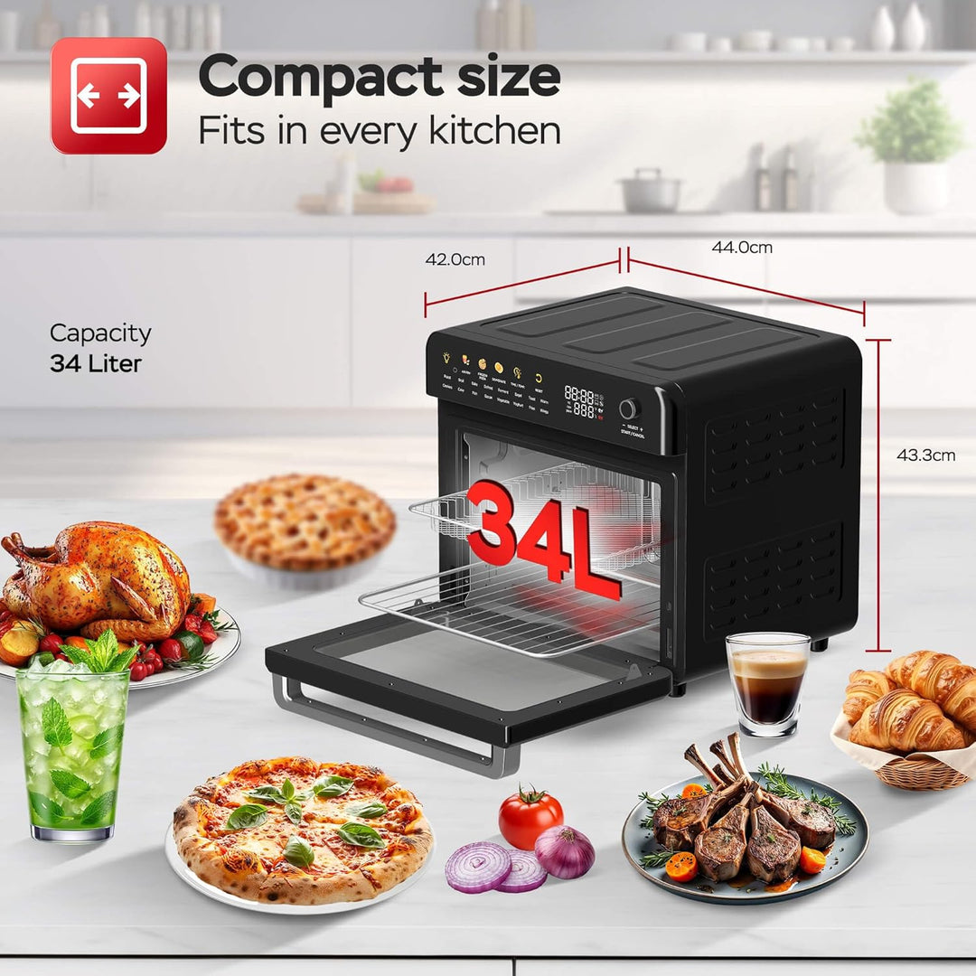TurboTronic Multi-Smart-Ofen - 19in1 Heissluftofen & Heissluftfritteuse 2100W Power 34L bis 0,5 kg P