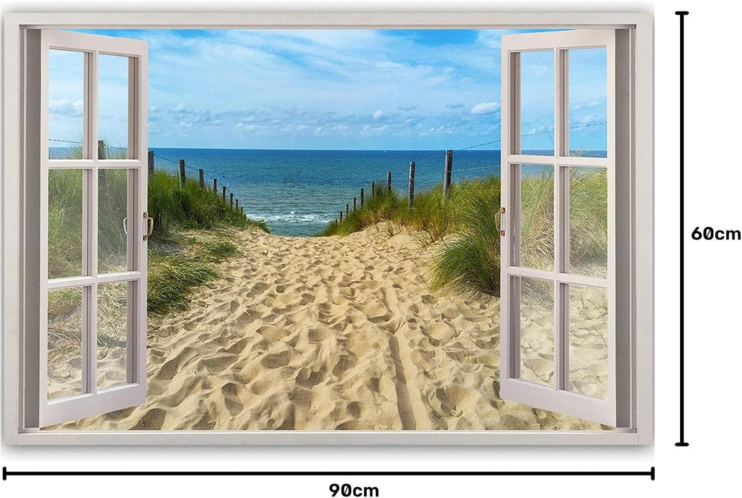 Feeby Bild auf Vlies Leinwand Fensteröffnung 3D-Effekt 90x60 cm Kunstdruck Modern Wandbilder Deko Fl