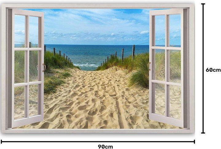 Feeby Bild auf Vlies Leinwand Fensteröffnung 3D-Effekt 90x60 cm Kunstdruck Modern Wandbilder Deko Fl