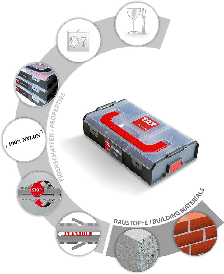 TOX L-BOXX Mini Beton, 296 tlg., individuell anpassbar, stapelbar, mit Spreizdübel Barracuda in unte