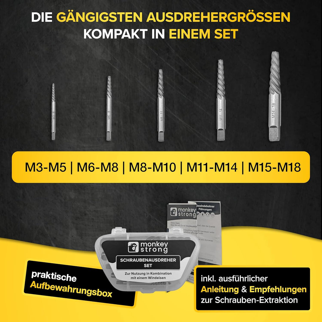 Schraubenausdreher Set [extra griffig] - 5 tlg. Linksausdreher Set | Ausdreher Set für gängigsten Sc
