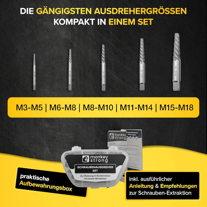 Schraubenausdreher Set [extra griffig] - 5 tlg. Linksausdreher Set | Ausdreher Set für gängigsten Sc