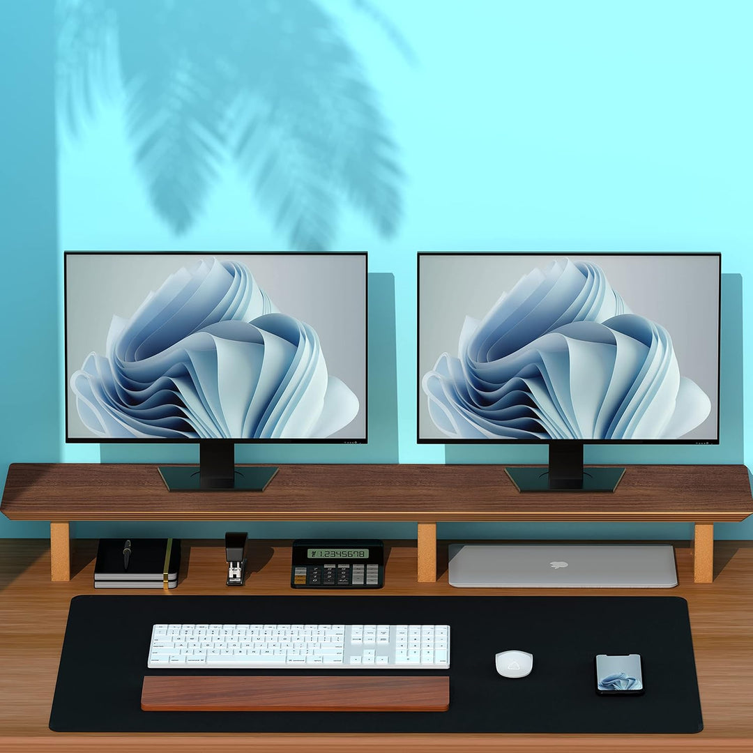 Aothia Grosser Monitor-Ständer für Computerbildschirme,Holz-Riser mit nachhaltigen Korkblockbeinen f