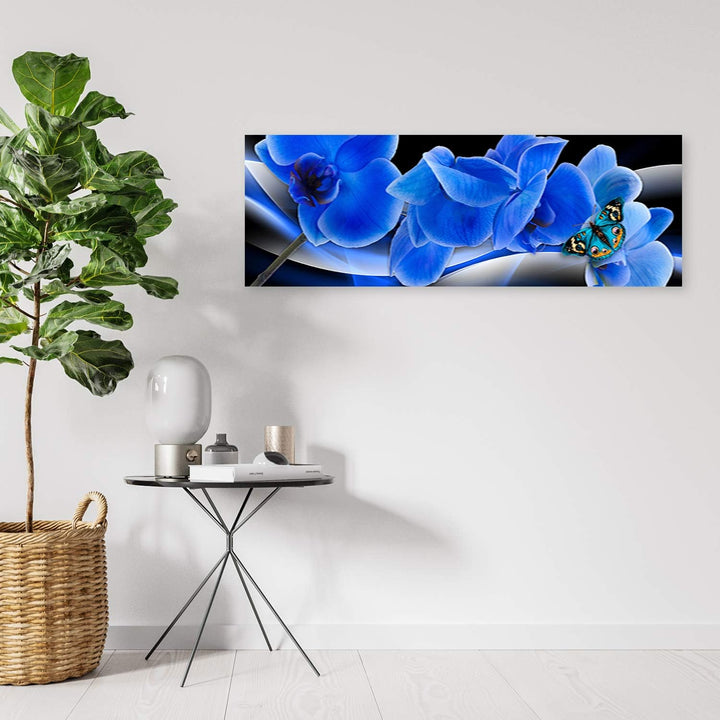 Feeby Wandbild Orchideen Druckbild Leinwandbild abstrakt Blau 120x40 cm Leinwandbild 120x40 cm Blau_