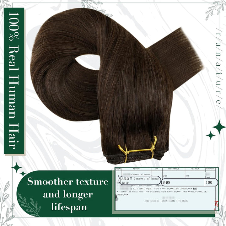 RUNATURE Echthaar Extensions Clip Braun Haarverlängerung 25cm Gerade Clip in Extensions Echthaar Dun