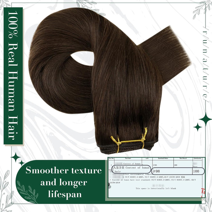 RUNATURE Clip Extensions Echthaar Braun 35cm Unsichtbar Clip in Extensions Echthaar Dunkel Braun Rem