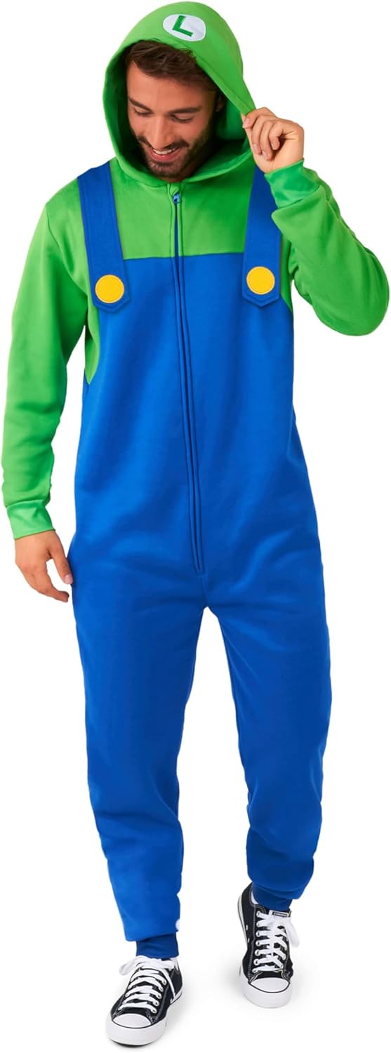 Opposuits Luigi Onesie für Erwachsene, Unisex, Nintendo Super Mario Einteiler, lockere Passform, ink