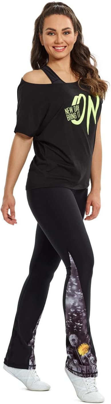 WINSHAPE Damen Ultra leichtes Modal-Kurzarmshirt MCT002 XS Lässig Schwarz-neon-gelb-glitzer, XS Läss