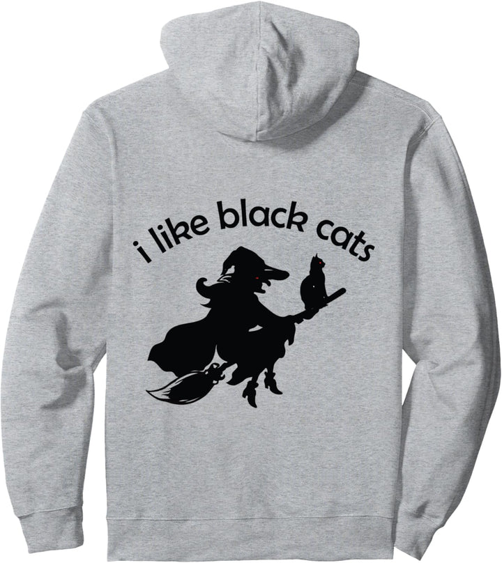 I Like Black Cats Hexe auf Besen mit Katze Halloween Pullover Hoodie