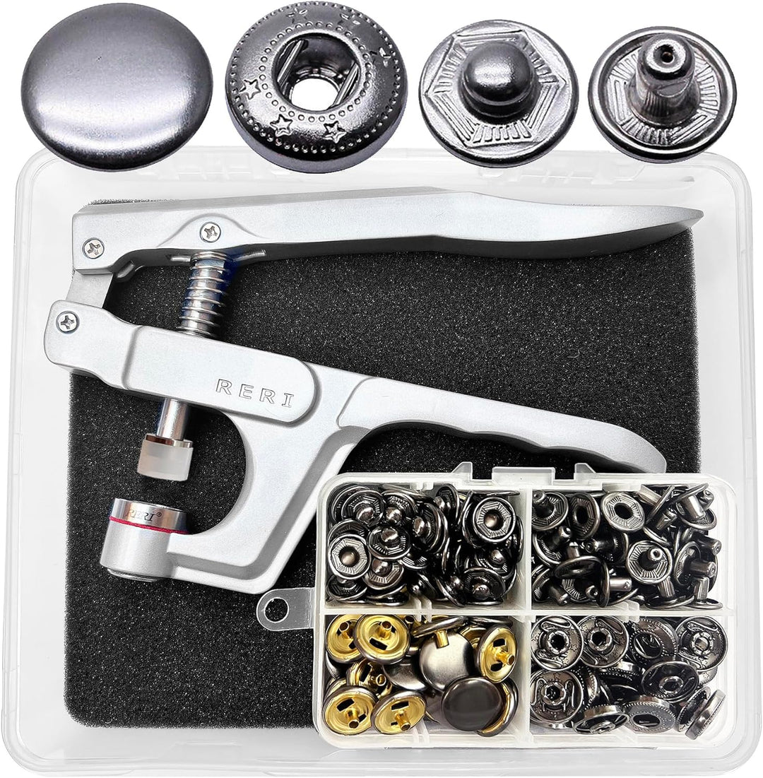 RERI Druckknöpfe mit Zange 40set 15mm Schwarz Druckknöpfe für Lederhandwerksjacke Handtasche Briefta