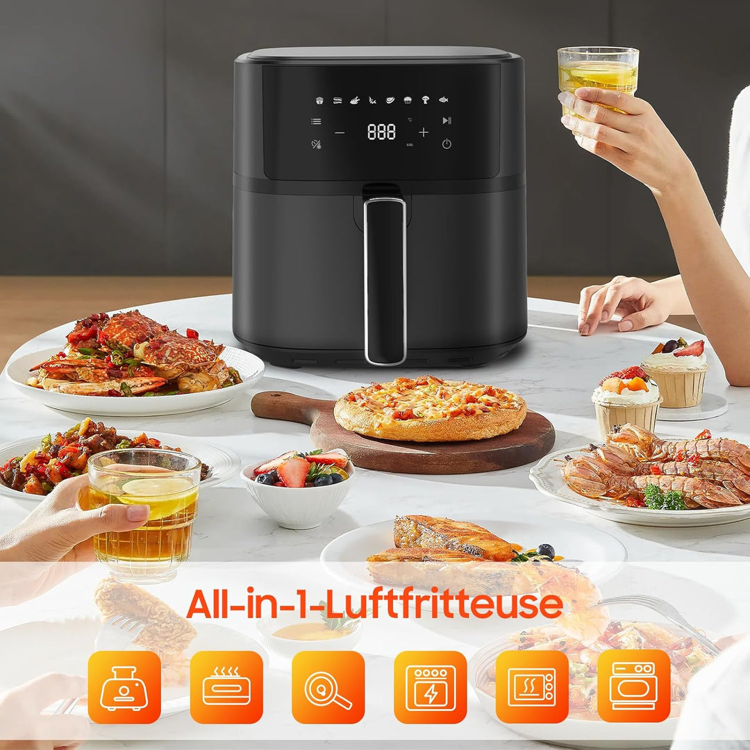 Dewelling Heissluftfritteuse 6,5L XL Airfryer, Leise Friteuse ohne Öl mit 8 Programmen, Touchscreen,