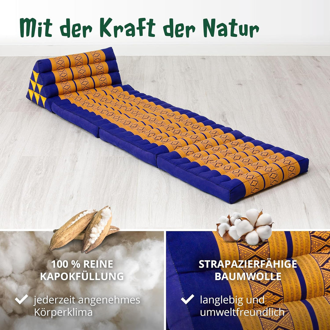 livasia Thaikissen mit 3 Auflagen, Dreieckskissen mit Klappmatratze, Keilkissen Kapok, Rückenkissen