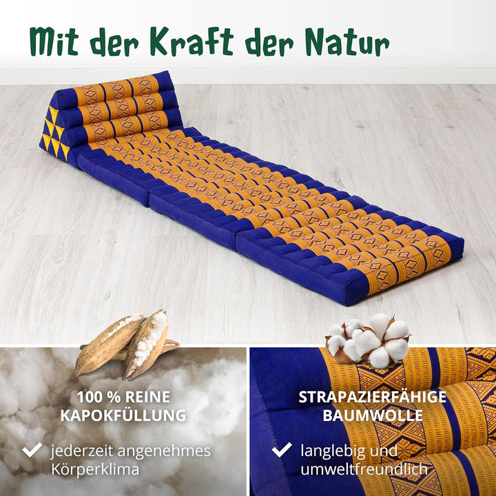 livasia Thaikissen mit 3 Auflagen, Dreieckskissen mit Klappmatratze, Keilkissen Kapok, Rückenkissen