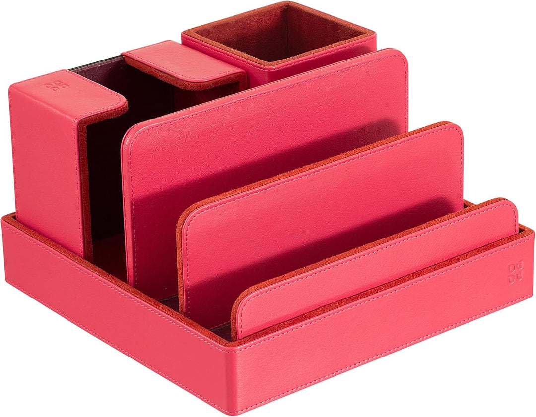 DUDU Schreibtisch-Set aus Leder für das Büro 4-teilig mit Taschenleerer Stifthalter Briefhalter Zett