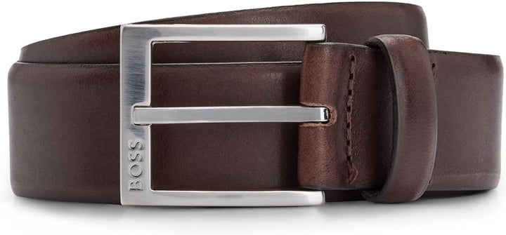 BOSS Herren Erron Sz35 Gürtel aus italienischem Leder mit silberfarbener Schliesse 80 Dark Brown203,