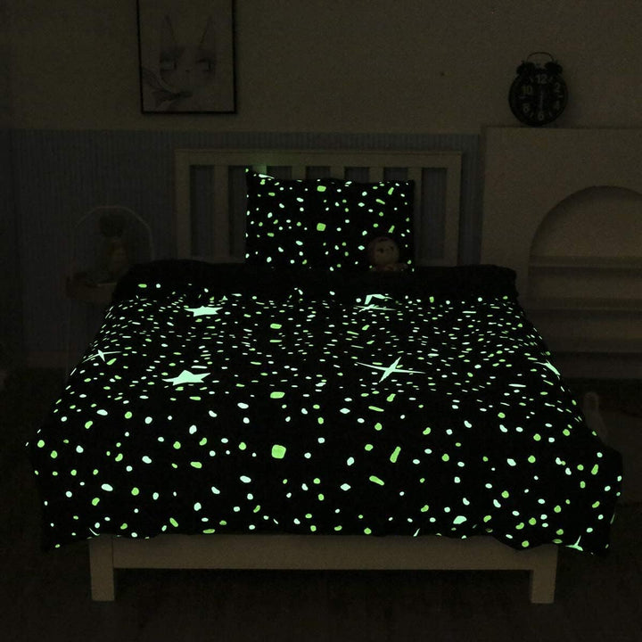 Kinder Im Dunkeln Leuchtend Bettbezug Blaue Cartoon Sterne Universum Bettwäsche Set für Teenager Jun