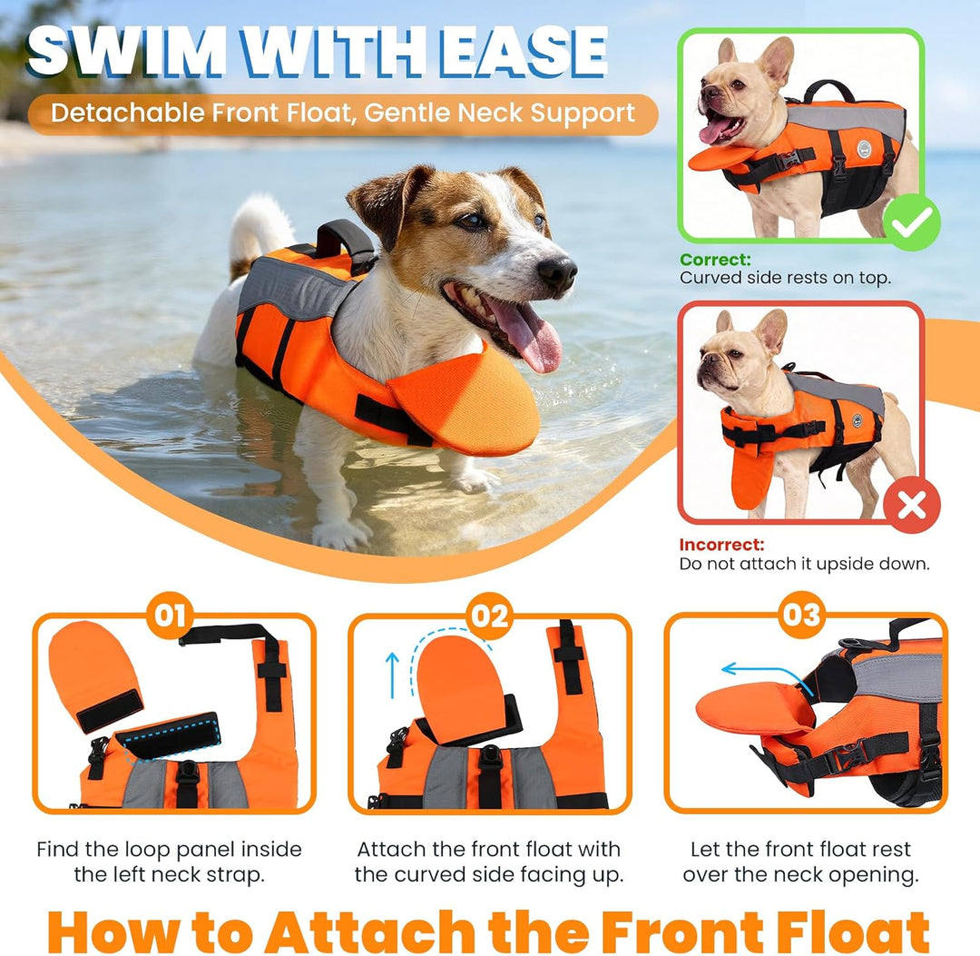 VIVAGLORY Front Float Schwimmweste Hund, Hundeschwimmweste für Bootfahren, Schwimmweste with Kopfstü