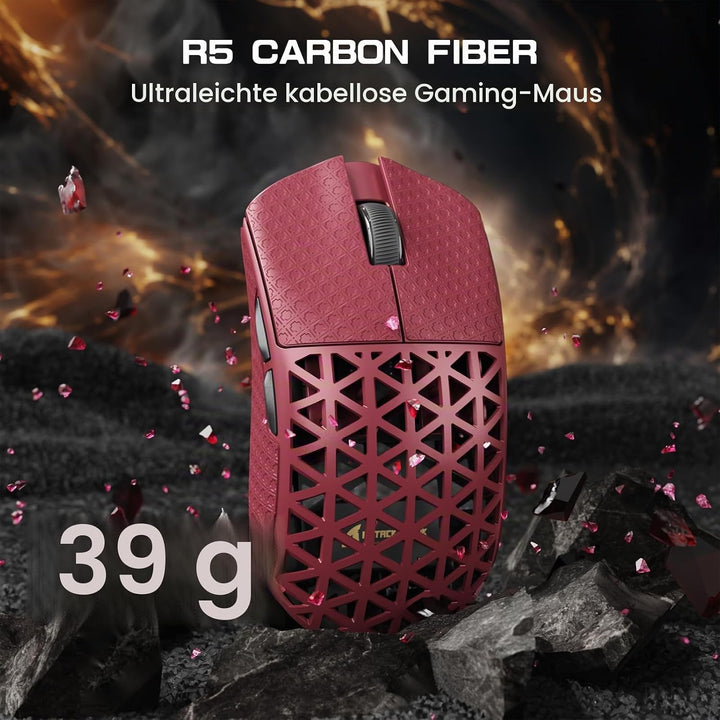 ATTACK SHARK R5 Ultra Carbonfaser HyperSpeed Kabellose Gaming-Maus, 39g Ultraleichte Maus mit Gripta
