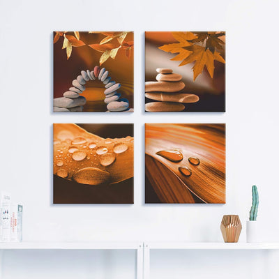 ARTLAND Leinwandbilder auf Holz Wandbild Bild Set 4 teilig je 30x30 cm Quadratisch Wellness Zen Stei