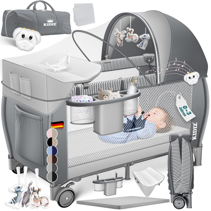 Kidiz® Babybett Reisebett Kinderreisebett klappbar mit Matratze & Räder 120x60, Seiteneingang, Wicke