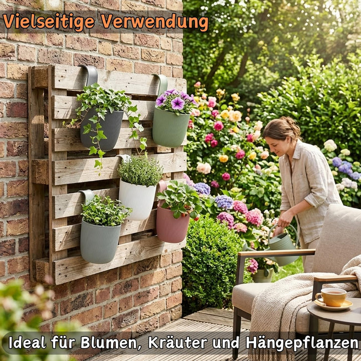 ENGELLAND 6 x Blumentopf zum Hängen, integriertes Drainagesystem, Farbe: Anthrazit, Ø 15 cm, Pflanzt