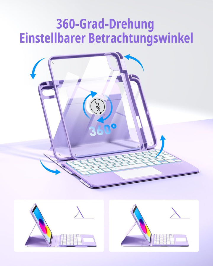 CACOE Drehbare Hülle mit Tastatur für iPad (A16) 11/10 Generation (11/10.9 Zoll) 2025/2022 mit Touch