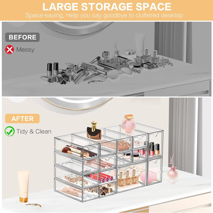 Schreibtisch-Organizer mit 14 Schubladen, ToyaJeco Acryl stapelbar Desktop Lagerung Schubladen Make-