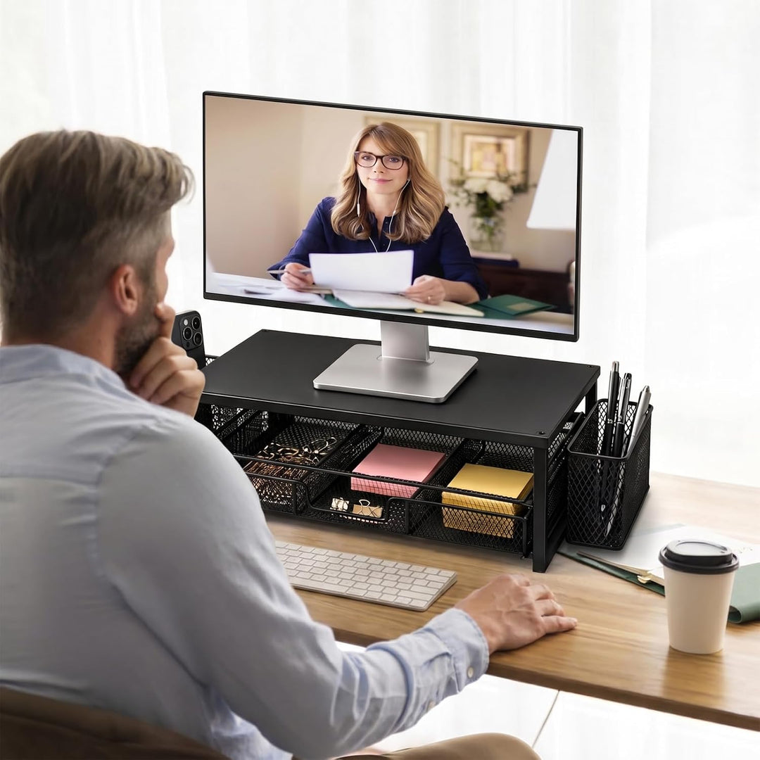 Monitorständer mit Schublade, Monitorständer, Monitor Erhöhung für Bildschirm und Laptop, Bürobedarf