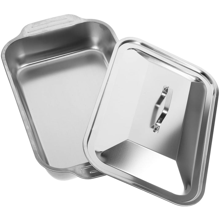 Healeved Edelstahl Bratpfanne Rechteckig mit Deckel 41X24X75cm Fischbräter Robust Formstabil für Gri
