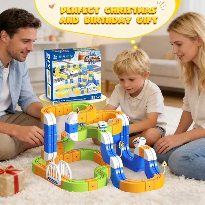 Eisenbahn Elektrisch Cube Track, 225pcs Electric Train Set Spielzeug ab 3 4 5 6 7 8 Jahre 3D Schwerk