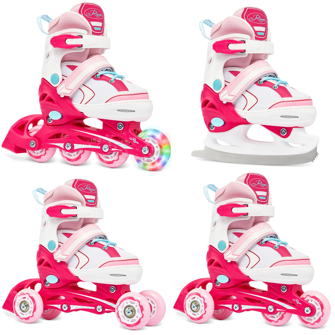 RAVEN 4in1 Inline Skates Triskates Rollschuhe Schlittschuhe Inliner für Kinder Mädchen verstellbar G