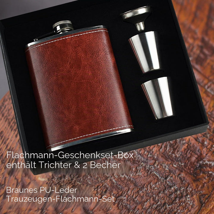 Eiarrnp 8oz Braun Leder Klein Flachmann für Männer Frauen Leckenschutz Flachmann Set for Whiskey Vod