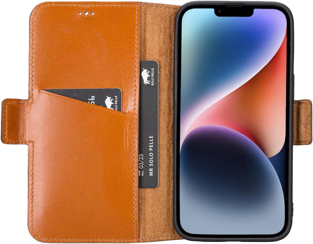 Solo Pelle aufklappbare Lederhülle kompatibel für iPhone 14 in 6.1 Zoll inkl. 1 Kartenfach für das o