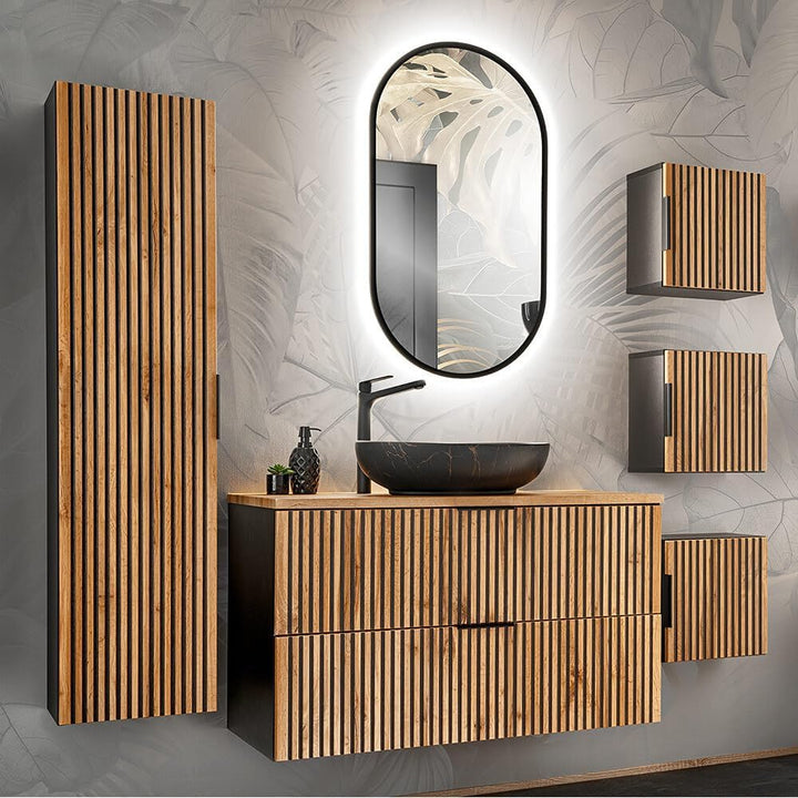 Lomadox Badezimmer Hängeschrank 35x35 cm Wandschrank Badschrank 1 Tür quadratisch Würfel anthrazit m