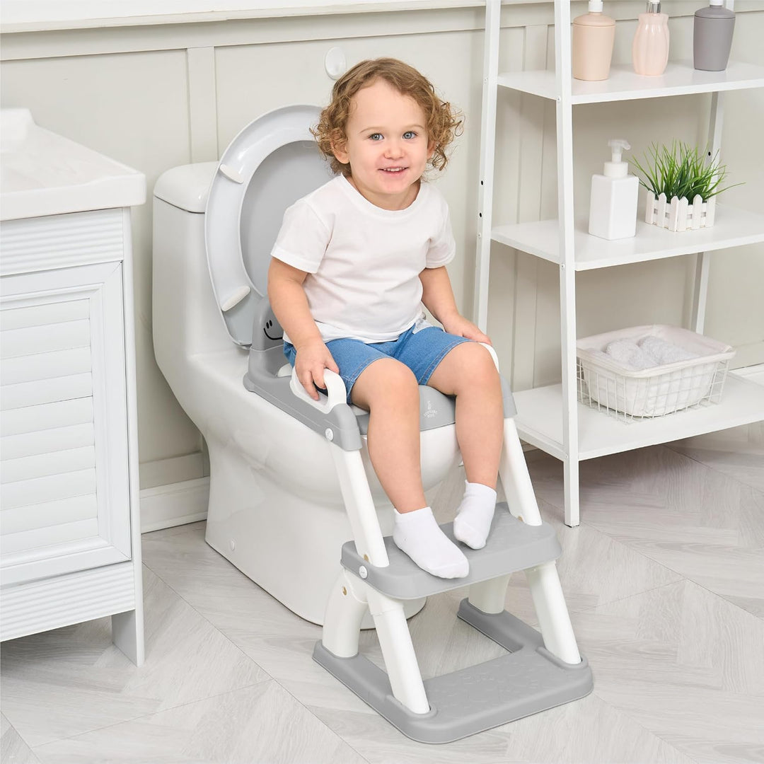 Toilettensitz Kinder mit Treppe – Höhenverstellbarer Kinder Toilettensitz mit Trittstufe & Rückenleh