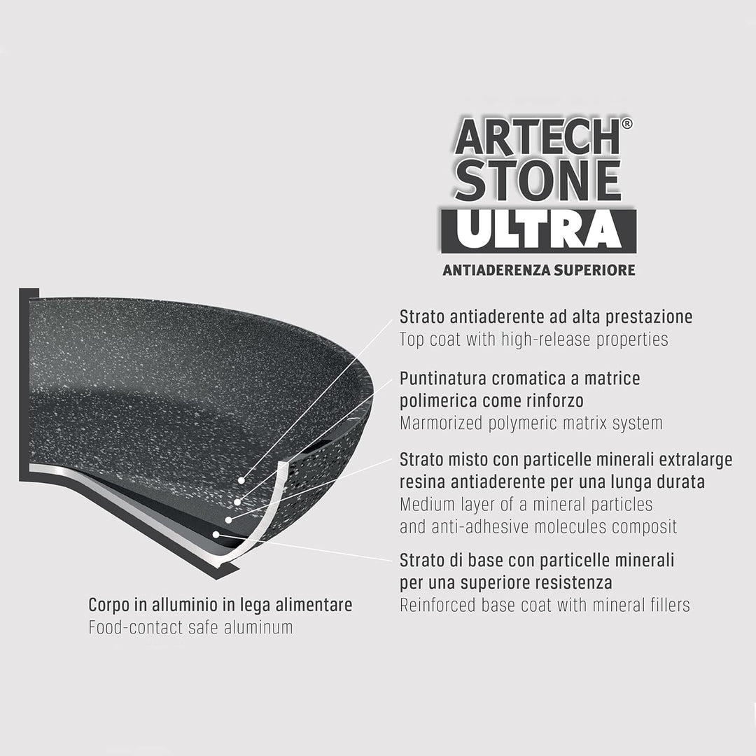 Moneta Etnea Artech Stone Ultra - Bratpfanne aus Aluminium, antihaftbeschichtet, Schwarz, 28 cm Stan