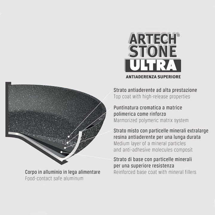 Moneta Etnea Artech Stone Ultra - Bratpfanne aus Aluminium, antihaftbeschichtet, Schwarz, 28 cm Stan