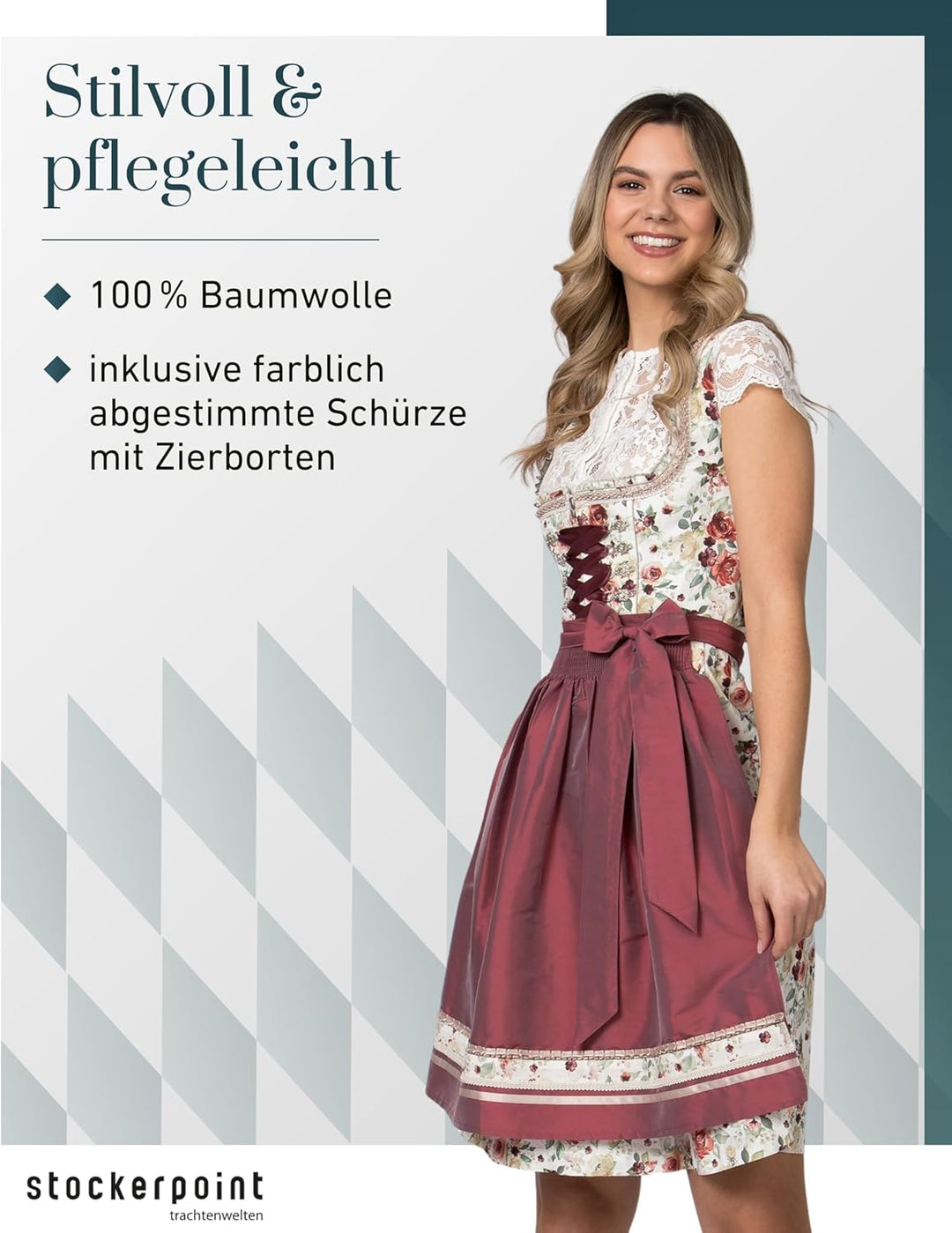 Stockerpoint Damen Dirndl Marie Kleid für besondere Anlässe 36 Rosenholz, 36 Rosenholz