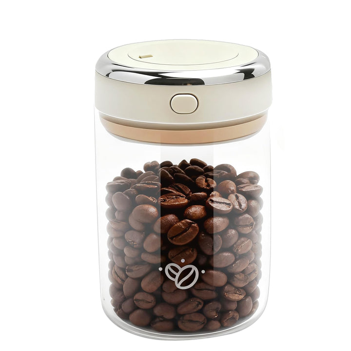 Vakuum Glas Kaffeedose Luftdicht, 1.1L Vakuum Kaffeedose mit Auslassventil und Datumsanzeige, Kaffee