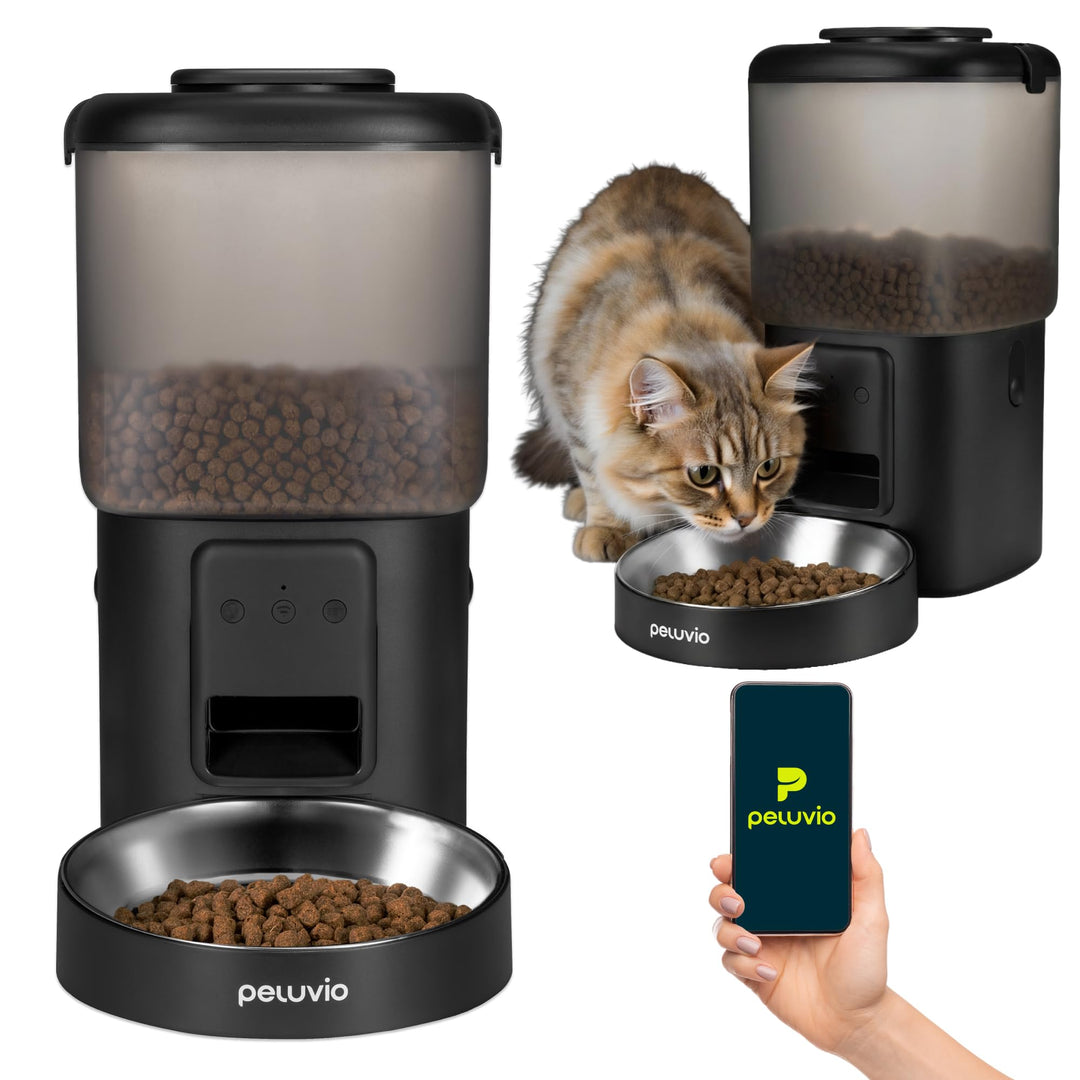 Crispy Wi-Fi Katzenfutterautomat mit App und WLAN, Portionskontrolle und Timer, Edelstahl-Napf, Batt