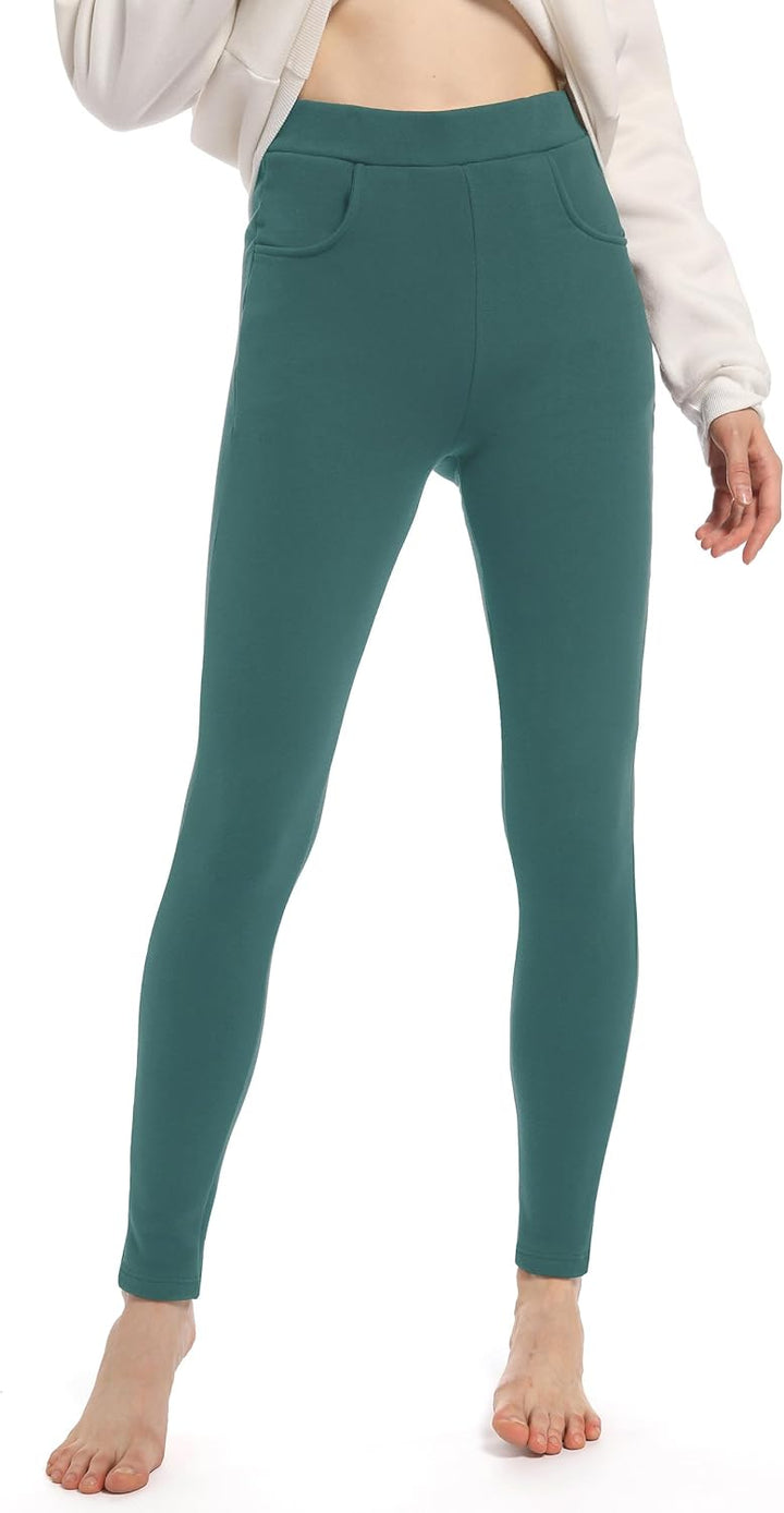 Baumwolle Thermo Leggings mit Taschen, Gefütterte High Waist Damen Winter Leggings mit Fleece, Dicke