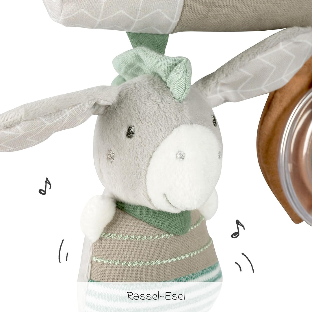 Fehn Activity-Trapez zum Aufhängen mit Schaf & Esel Tier-Anhängern - Stoff-Lernspielzeug für Babys m