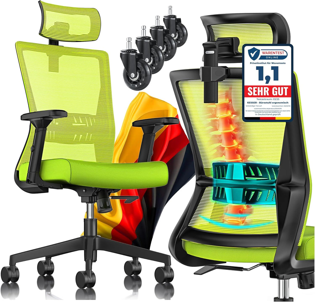 KESSER® Bürostuhl Ergonomisch mit verstellbaren Armlehnen | Drehstuhl mit Lendenwirbelstütze Rückens