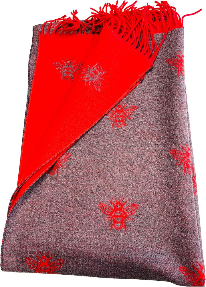 BUMBLE BEES Superweicher Schal mit roter und grauer Quaste, wendbar, weich und warm, Rot gemustert,