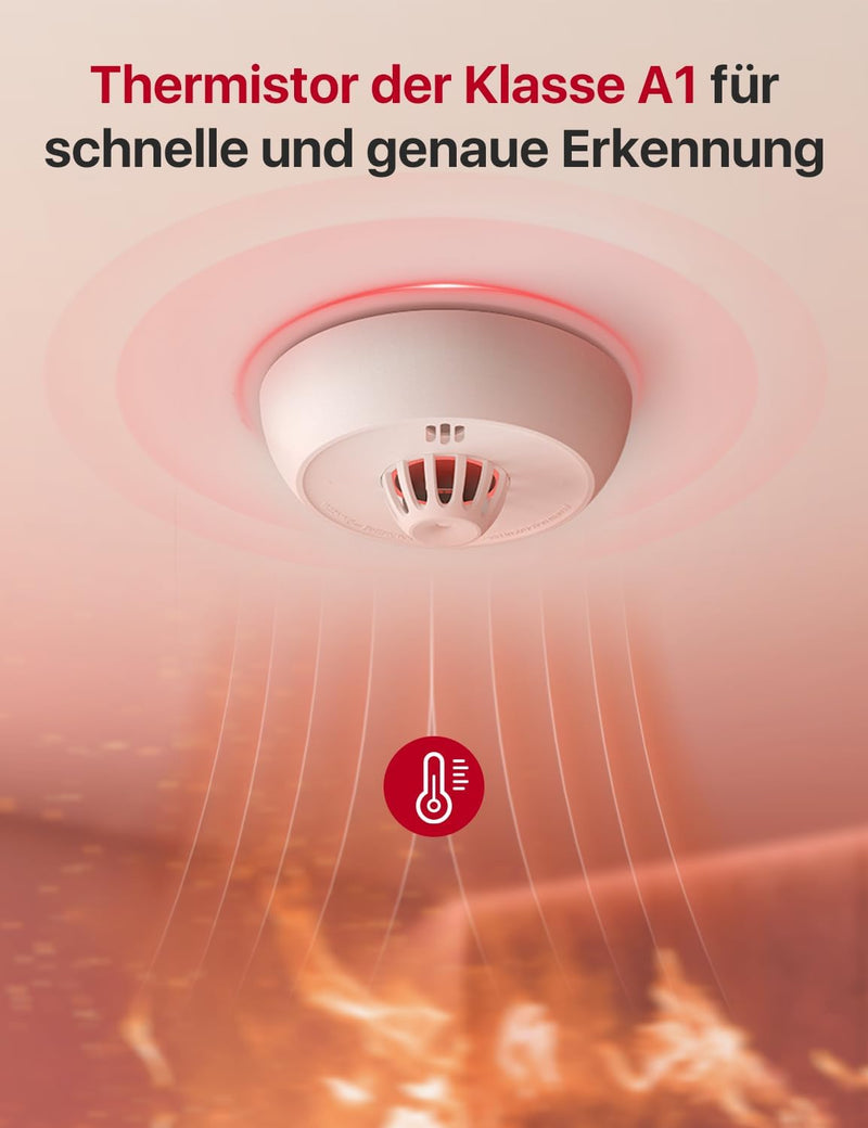 X-Sense funkvernetzter Hitzemelder mit versiegelter 10-Jahres-Batterie und einfacher Installation, W