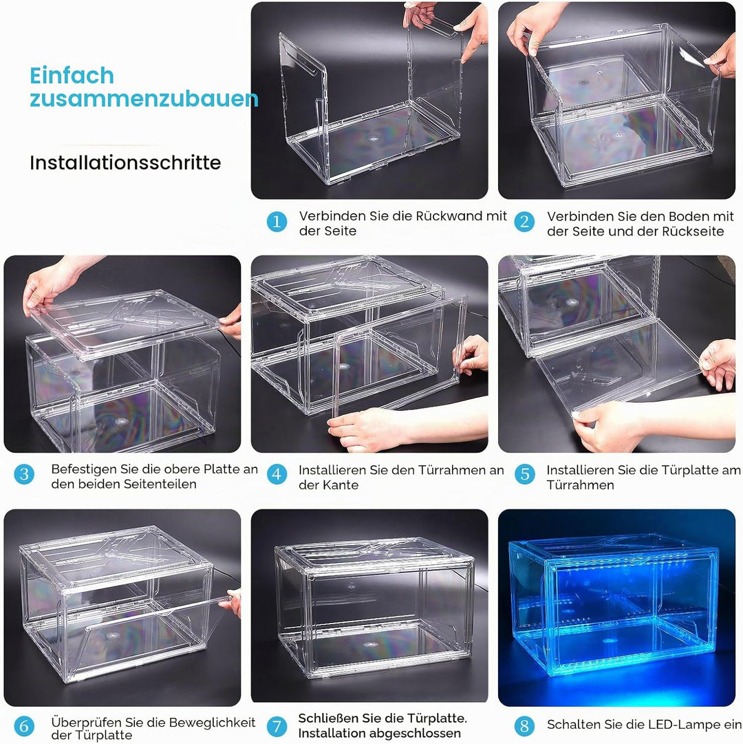 LED Schuhboxen Stapelbar, 2er Set, Schuh-Organizer aus Kunststoff, Schuhaufbewahrung Platzsparend, M