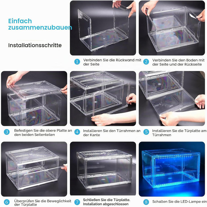 LED Schuhboxen Stapelbar, 2er Set, Schuh-Organizer aus Kunststoff, Schuhaufbewahrung Platzsparend, M