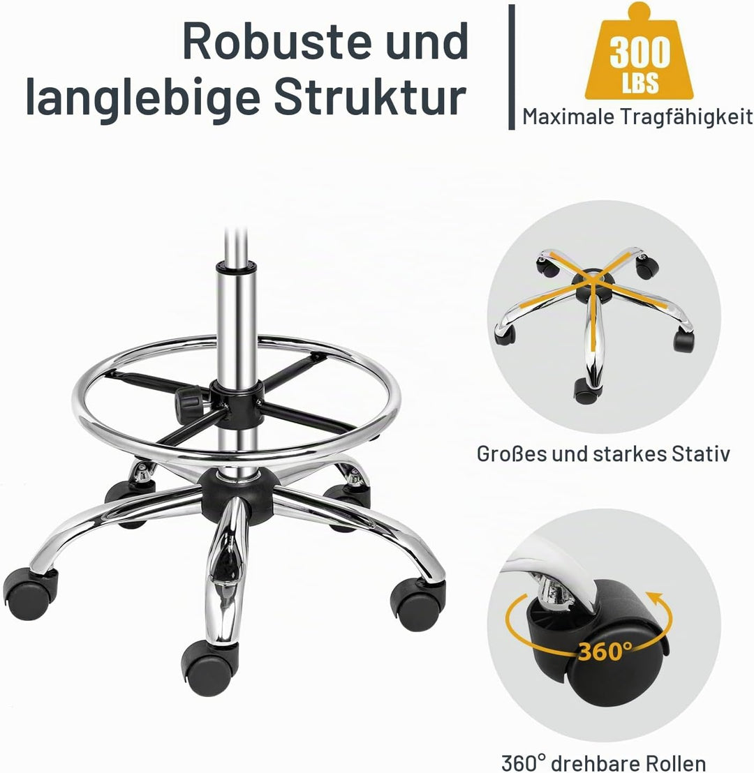 Bonnlo Rollhocker höhenverstellbar mit Lehne Abnehmbar, Arbeitshocker 360° Drehbar, Drehhocker mit F